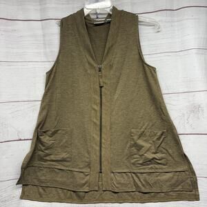 LOGO Lounge by Lori Goldstein Olive Green Zip Front Vest Pockets Medium A288893